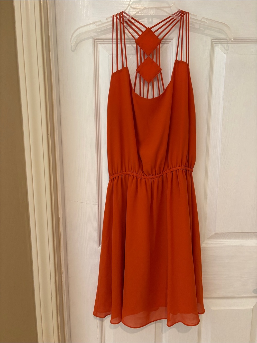 Strappy Diamond-Back Mini Dress in Terra Cotta